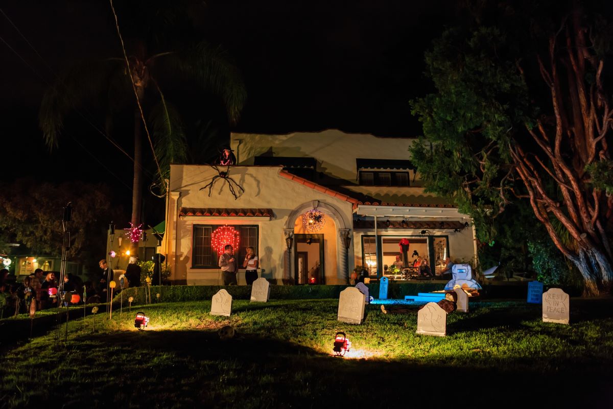 Haunted house with spooky lighting effects