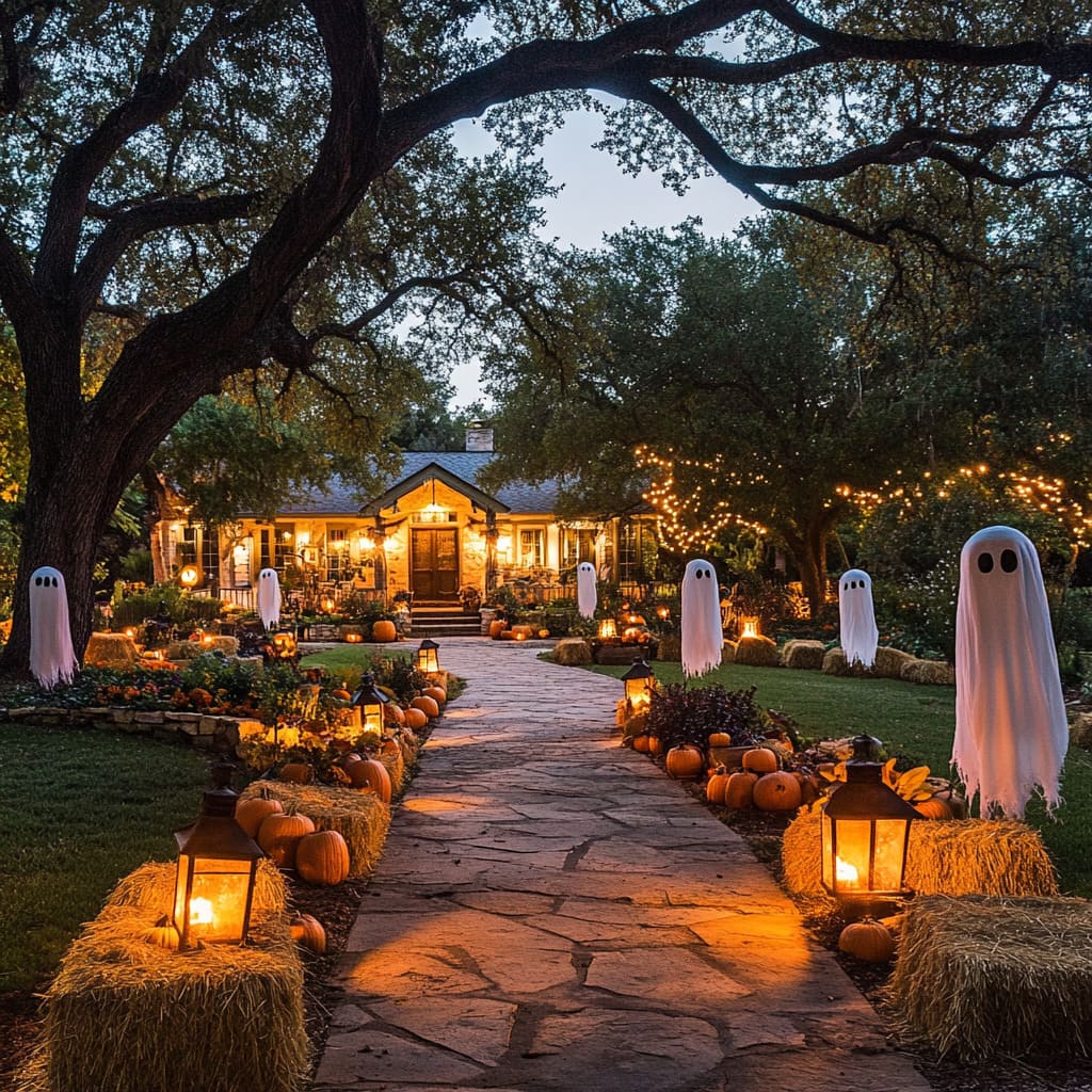 Pumpkin display with LED lighting