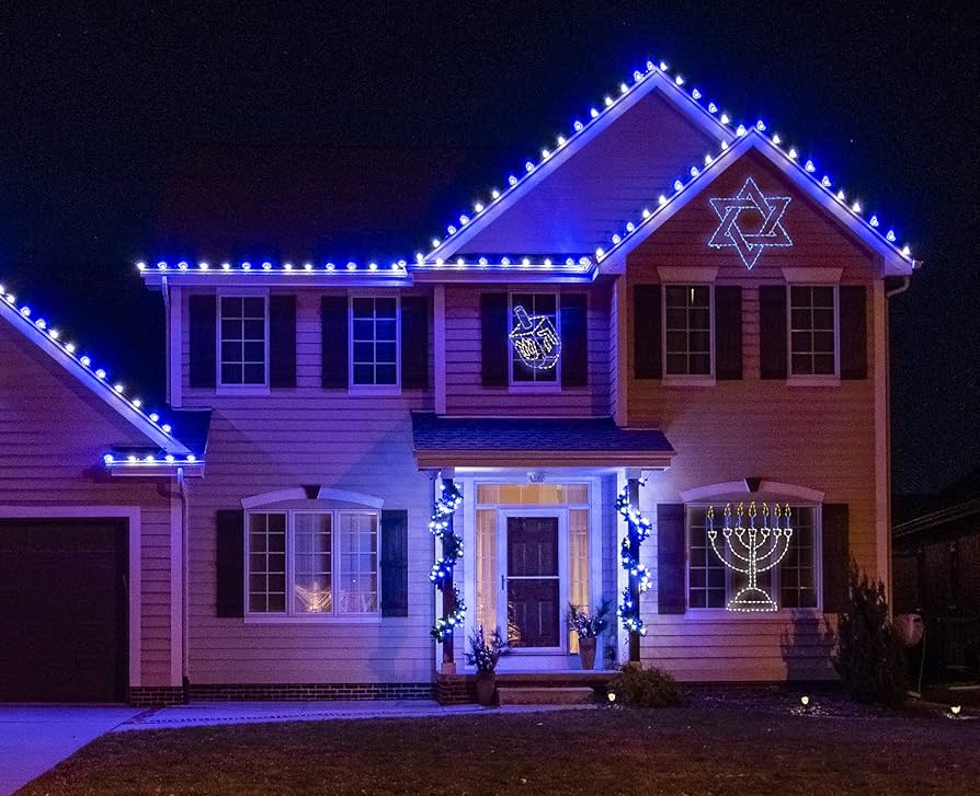 Traditional menorah lighting display in Austin home