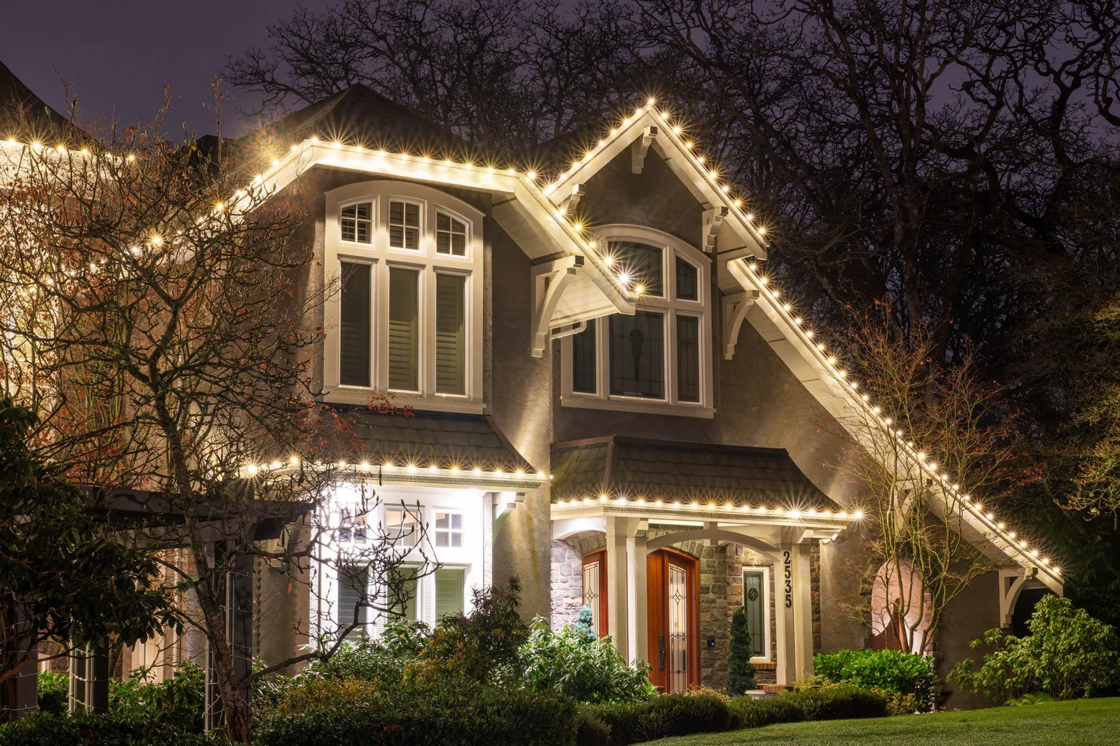 Roofline lights outlining Austin home